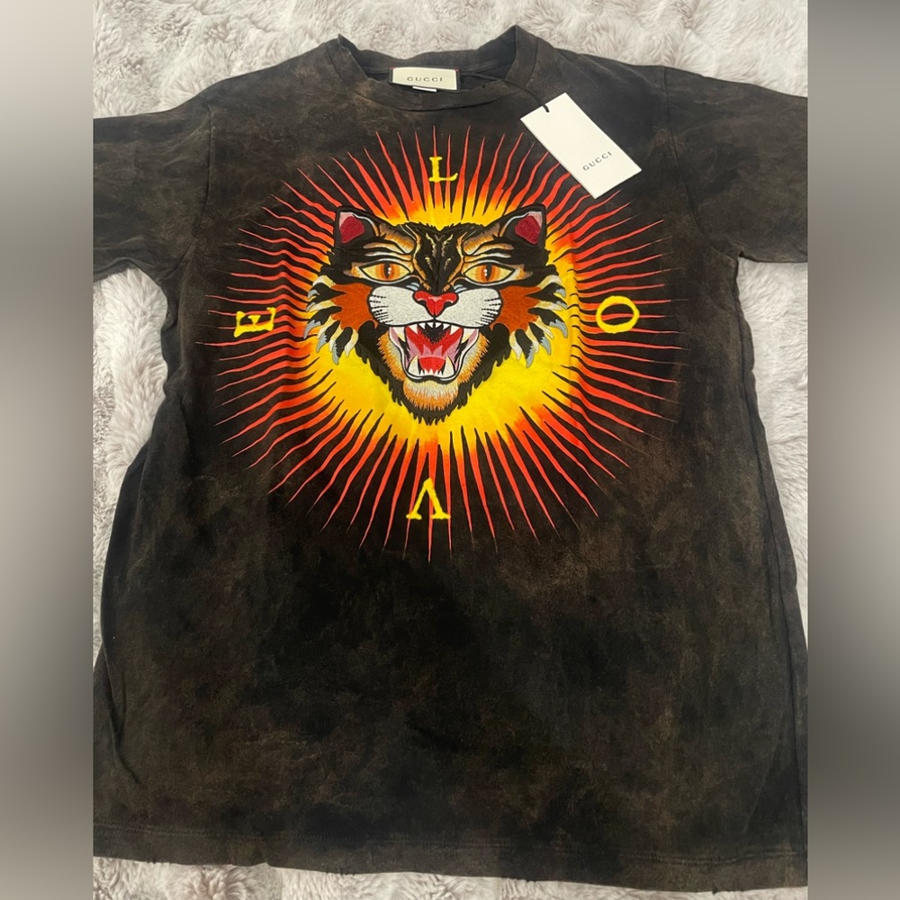 Gucci Angry Cat Printed Cotton Jersey T-Shirt Sz XS